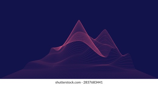 Retro synthwave wireframe single peak mountain background