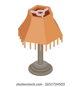 Lâmpada de mesa retro com abajur com franjas - ilustração vetorial isométrica desenhada à mão.