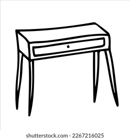 Tabla retro con piernas largas.x. Ilustración dibujada a mano por vectores. Plantilla, clipart, logotipo, esbozo, icono.