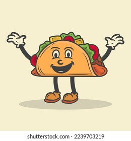 Ilustración de vectores de caracteres de dibujos animados de tacos retro