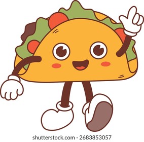 Retro Tacos Character. Isolated Vector Illustration in Trendy Cartoon Style.