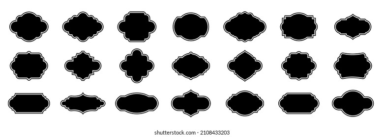 Retro tags, badge label set vector illustration. Black sticker quality emblem, vintage award stamps, luxury glossy shiny collection of banners isolated on white background