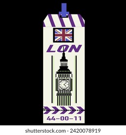 Retro tags. British symbols, stamps. Big ben tower from London in vintage style. English clock. London Icons.	