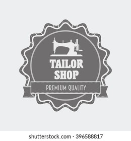 Retro tailor shop logo or label design template with sewing machine