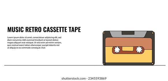 Retro tape cassette vector illustration. Modern flat in continuous line style.