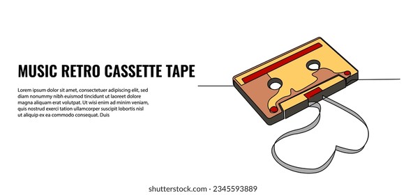 Retro tape cassette vector illustration. Modern flat in continuous line style.