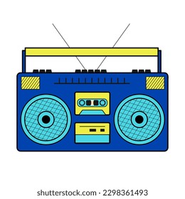 Retro Tape recorder 80s 90s. Vintage Boombox. Portative cassette player. Nostalgia for the 90s. Vector illustration.