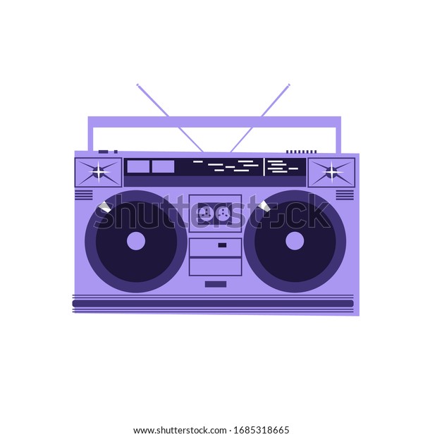 Retro tape recorder 80s style. Purple.\
Vector. Cartoon\
illustration.