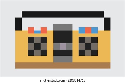 Retro tape recorder, boombox pixel art vector illustration