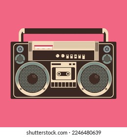 Retro tape recorder on pink backround. Vector illustration. 