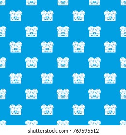 Retro tape recorder pattern repeat seamless in blue color for any design. Vector geometric illustration