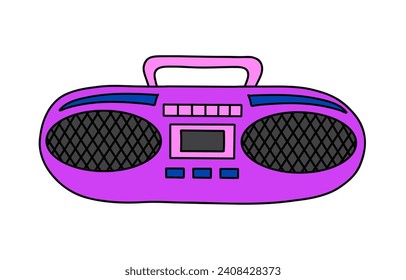 Retro tape recorder. Portable stereo radio cassette boombox. Pop culture from 90s design. 90s 00s style hand drawn vector sticker illustration