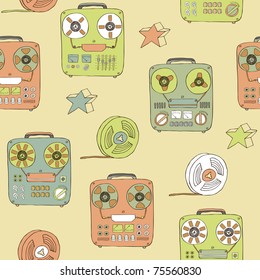 retro tape recorder seamless pattern
