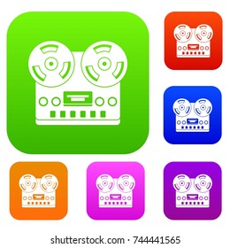 Retro tape recorder set icon color in flat style isolated on white. Collection sings vector illustration