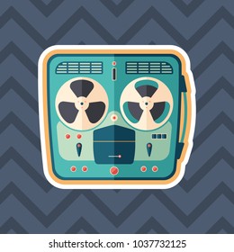 Retro tape recorder sticker flat icon with color background.