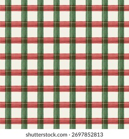 Un patrón de cuadros retro tartán sin fisuras con textura de acuarela. Perfecto para Navidades, vacaciones de invierno, proyecto textil vintage, impresión de tela, papel de embalaje, fondo, scrapbooking digital, etc