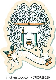 Retro Tattoo Style crying elf barbarian character face