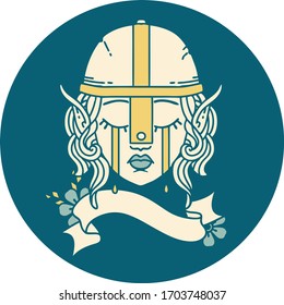Retro Tattoo Style crying elf fighter character face