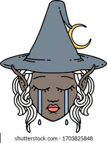 Retro Tattoo Style crying elf mage character face