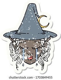 Retro Tattoo Style crying elf mage character face