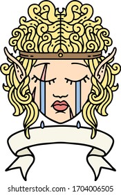 Retro Tattoo Style crying elf barbarian character face with banner