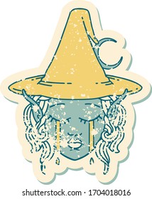 Retro Tattoo Style crying elf mage character face