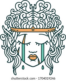 Retro Tattoo Style crying elf barbarian character face