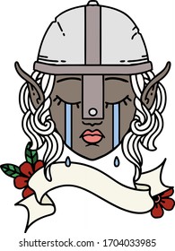 Retro Tattoo Style crying elf fighter character face