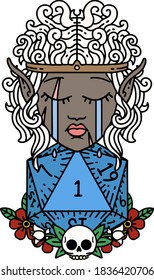 Retro Tattoo Style weinend elf barbarische Charakter mit natürlicher ein D20 Rolle