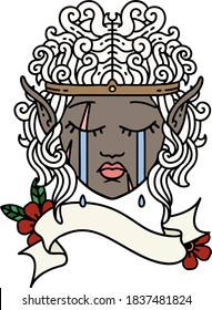 Retro Tattoo Style crying elf barbarian character face