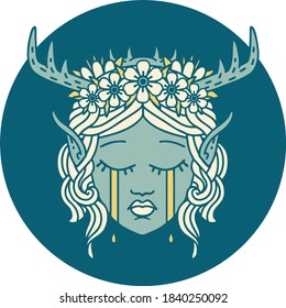 Retro Tattoo Style crying elf druid character face
