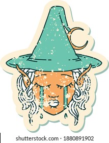 Retro Tattoo Style crying elf mage character face