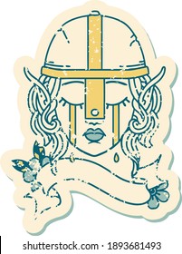 Retro Tattoo Style crying elf fighter character face