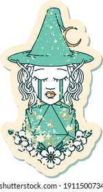 Retro Tattoo Style crying elf witch with natural one D20 roll