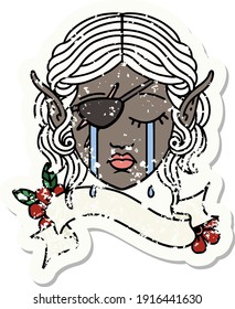 Retro Tattoo Style crying elf rogue character face