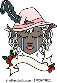 Retro Tattoo Style crying elven bard character