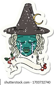 Retro Tattoo Style crying half orc witch character face