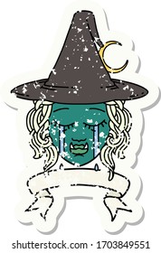 Retro Tattoo Style crying half orc witch character face