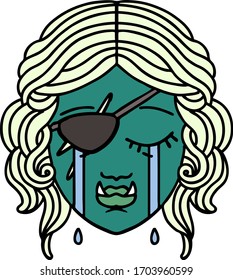 Retro Tattoo Style crying half orc rogue character face