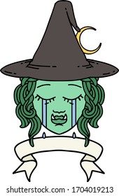 Retro Tattoo Style crying half orc witch character face