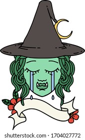 Retro Tattoo Style crying half orc witch character face