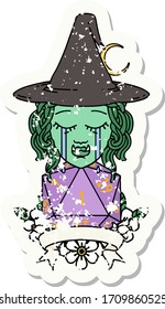 Retro Tattoo Style crying half orc witch character with natural one roll