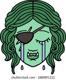 Retro Tattoo Style crying half orc rogue character face