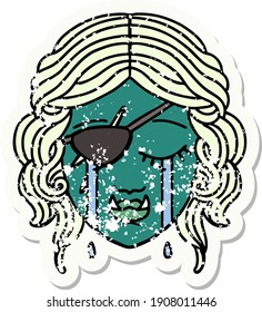 Retro Tattoo Style crying half orc rogue character face
