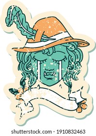 Retro Tattoo Style crying half orc bard character face