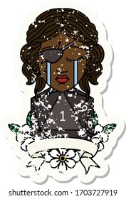 Retro Tattoo Style crying human rogue with natural one roll