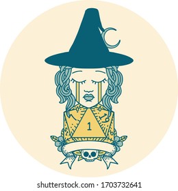 Retro Tattoo Style crying human witch with natural one roll