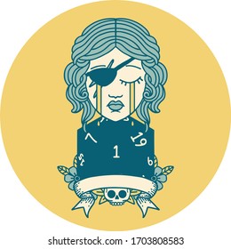 Retro Tattoo Style crying human rogue with natural one roll