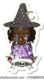 Retro Tattoo Style crying human witch with natural one roll