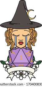 Retro Tattoo Style crying human witch with natural one roll